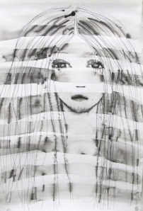 Creative human face pen drawing