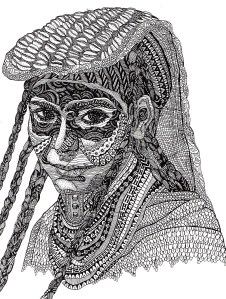 girl with braids - pen and ink