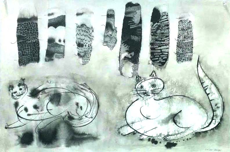 two cats pen and ink